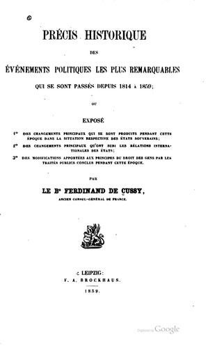 Cover of Précis historique des événements politiques les plus remarquables qui se sont passés depuis 1814 à 1859 ..