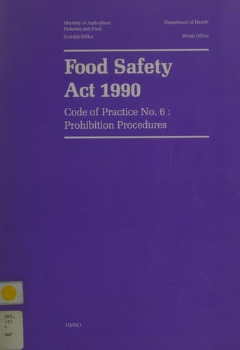 Cover of Food Safety Act 1990