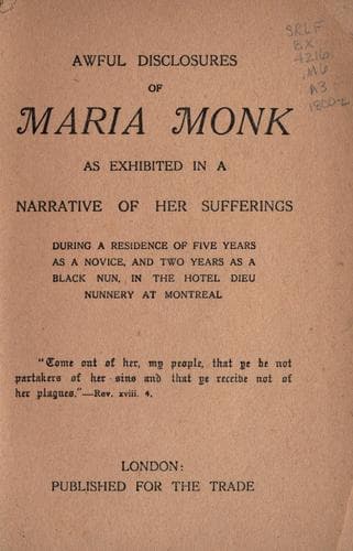 Cover of Awful disclosures of Maria Monk